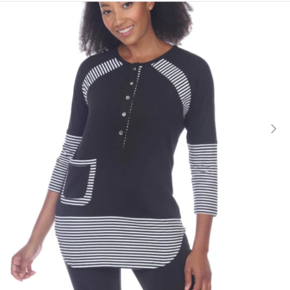 NWT Neon Buddha City Vibes Black Stripe Top Size Small Contemporary Boho Modern